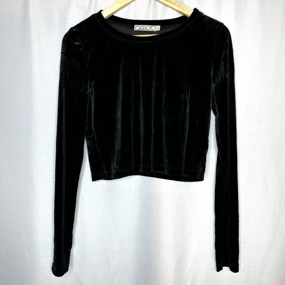 Chloe K Y2K Dark Fairy Whimisgoth Long Sleeve Velvet Croppedā Top, Size Large